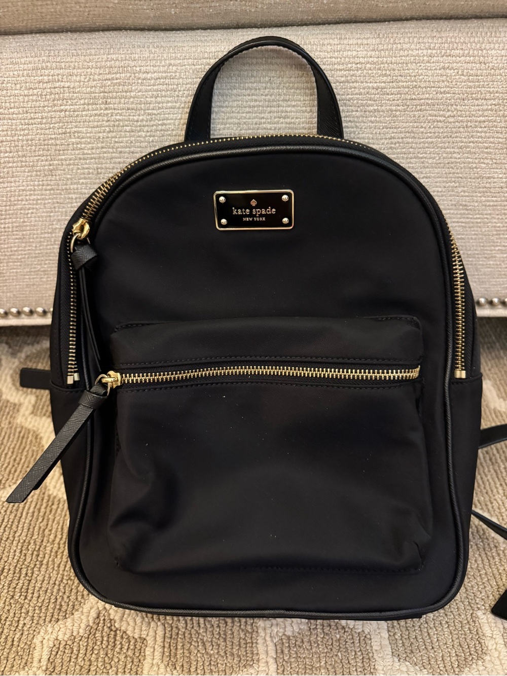 kate spade black small bradley nylon backpack with gold accents
